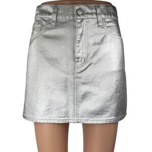 NEW Madewell x Aimee Song Women's Silver Metallic Denim Jean Mini Skirt Size 26